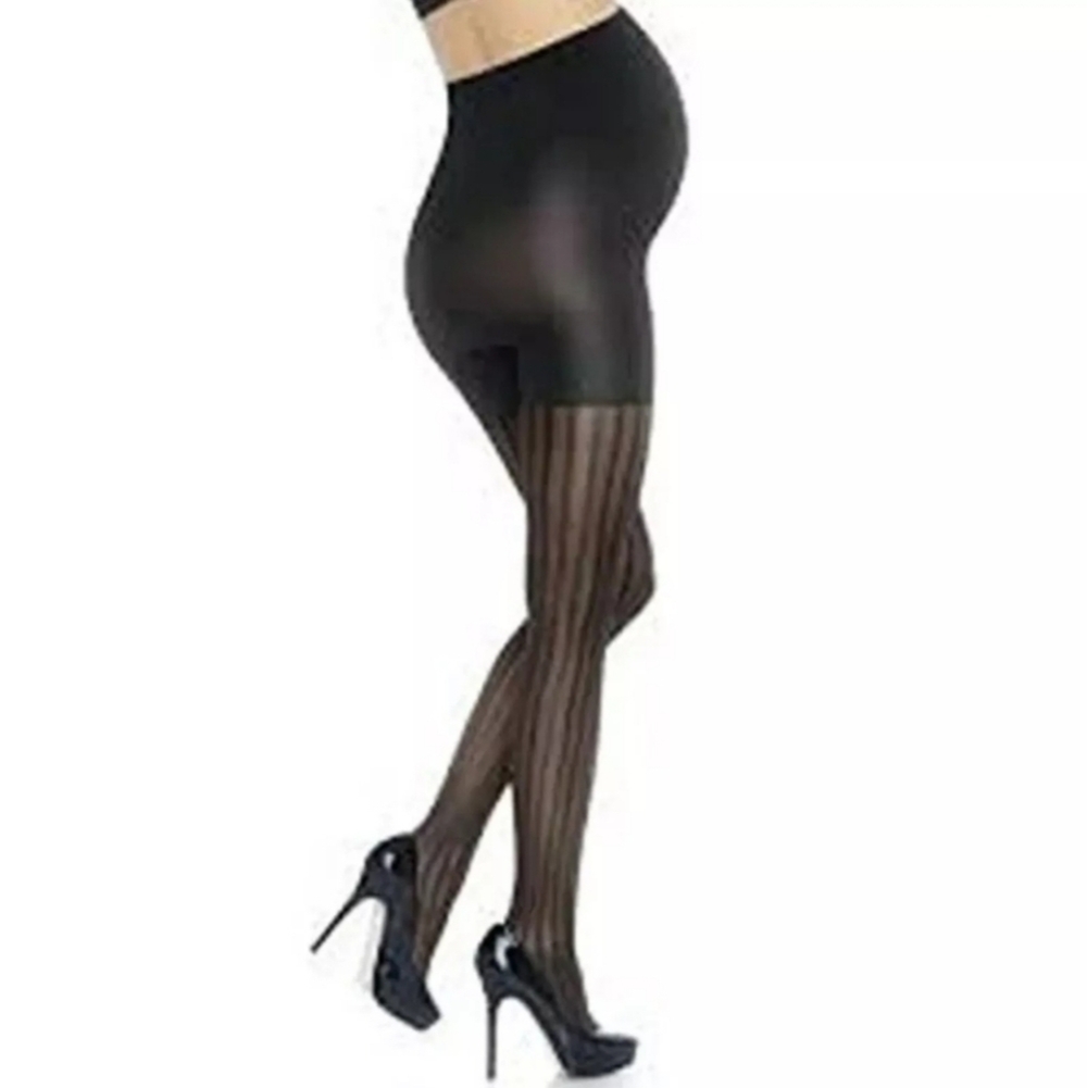 NWT Spanx Maternity Terrific Tights Black Stripe Opaque 1